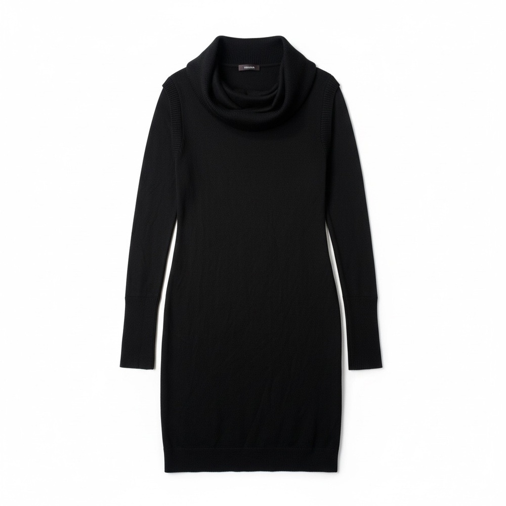 Kerisma Cashmere Blend Cowl Neck Sweater Dress Black Knit Tunic Size L NWT